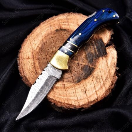 6.5″ Damascus Steel Folding/Pocket Knife – Wood handle