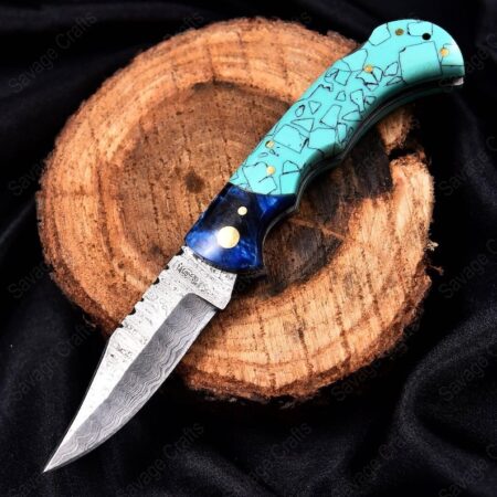 6.5″ Damascus Steel Folding/Pocket Knife – Resin handle