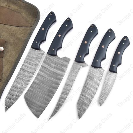 Set of 5 - Damascus Steel Chef Knife Set - Micarta handle