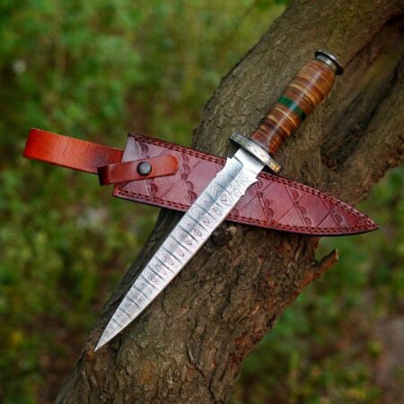 14″ Damascus Steel Dagger – Stacked Leather Handle