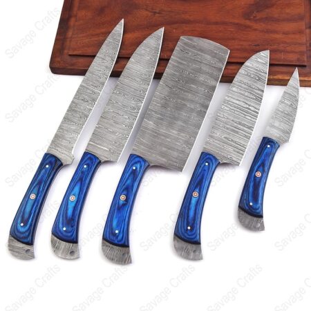 Set of 5 – Damascus Steel Chef Knife Set – Wood handle