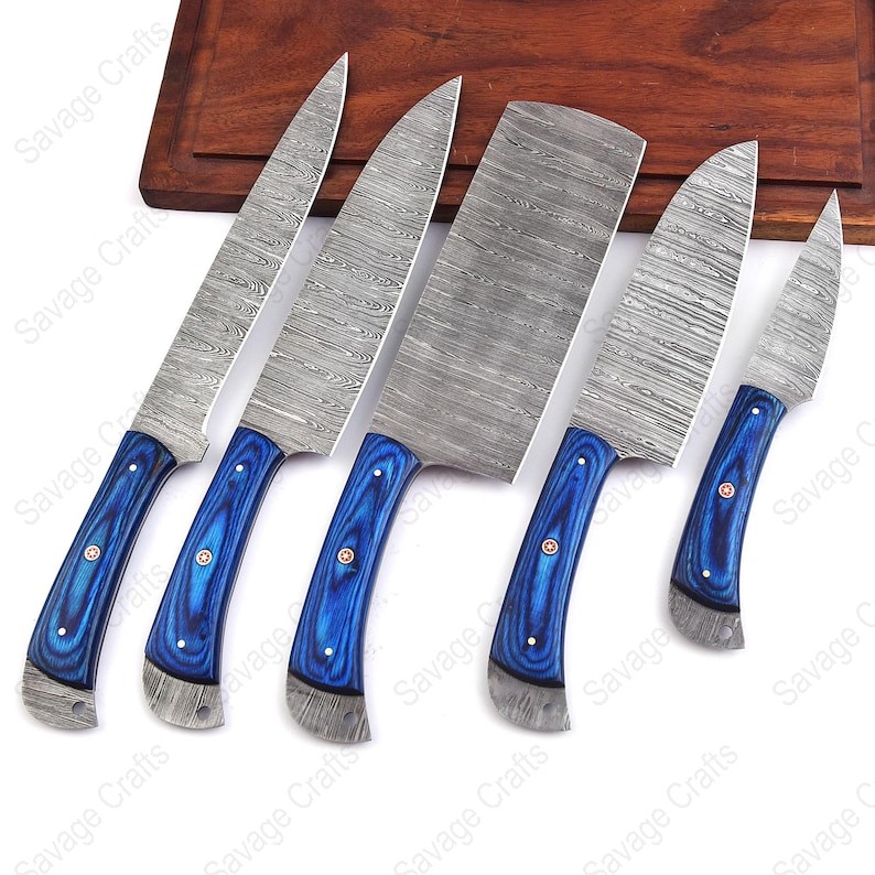 Set of 5 – Damascus Steel Chef Knife Set – Wood handle