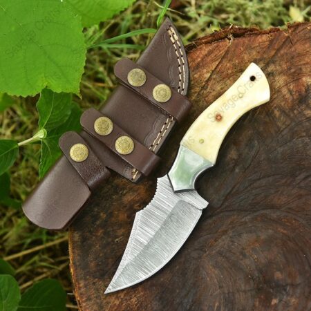8.5″ Damascus Steel Skinner Knife – Bone Handle