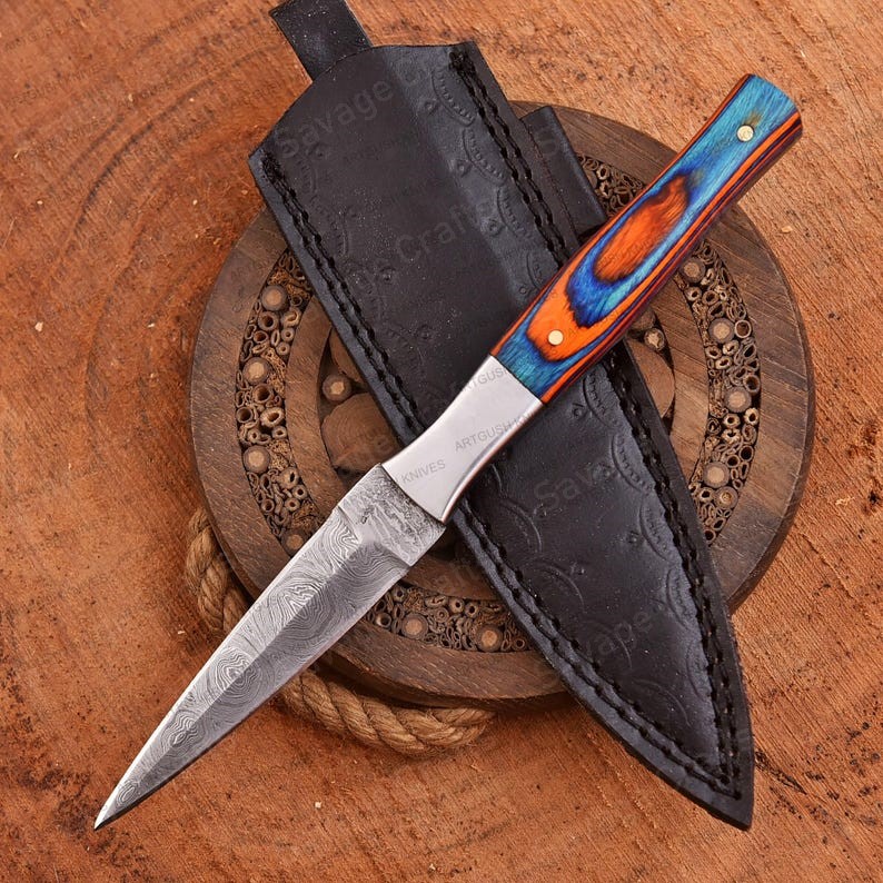 9″ Damascus Steel Toothpick Dagger – Wood Handle