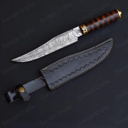 13″ Damascus Steel Hunting Bowie Knife – Wood Handle