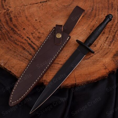 13″ Black Oxide Carbon Steel Stiletto Dagger – Steel Handle