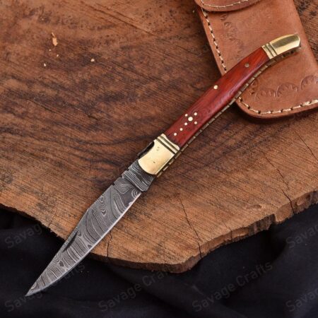8.6″ Damascus Steel Laguiole Folding Knife – Wood Handle