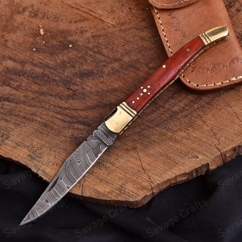 8.6″ Damascus Steel Laguiole Folding Knife – Wood Handle