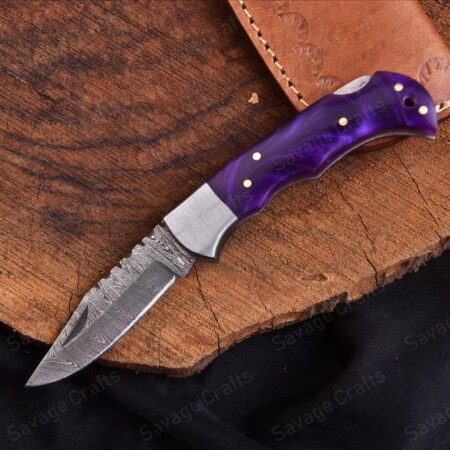 6.5″ Damascus Steel Folding/Pocket Knife – Resin Handle