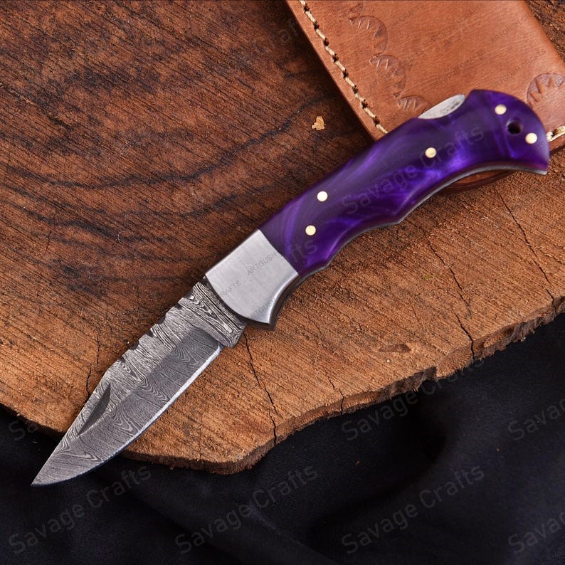 6.5″ Damascus Steel Folding/Pocket Knife – Resin Handle