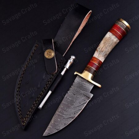 8.5″ Damascus Steel Hunting Knife – Antler Handle