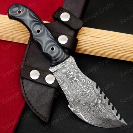 11″ Damascus Steel tracker Knife – Micarta Handle