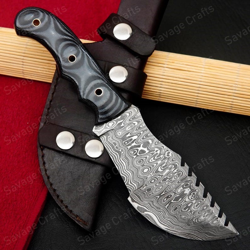 11″ Damascus Steel tracker Knife – Micarta Handle
