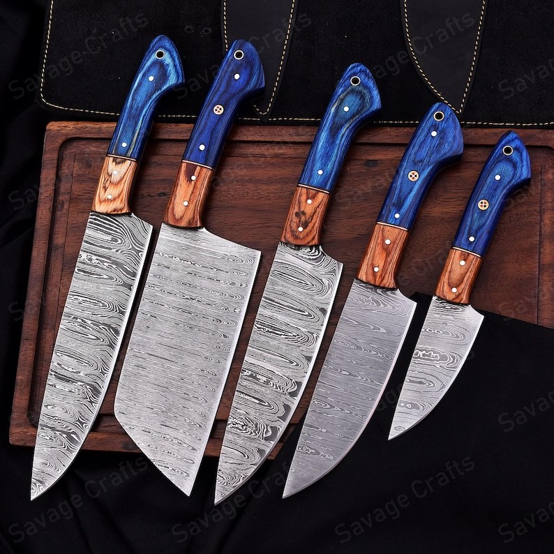 Set of 5 – Damascus Steel Chef Knife Set – Wood Handle