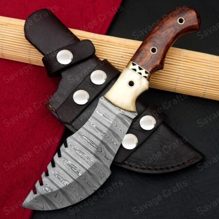 11″ Damascus Steel tracker Knife – Wood & Bone
