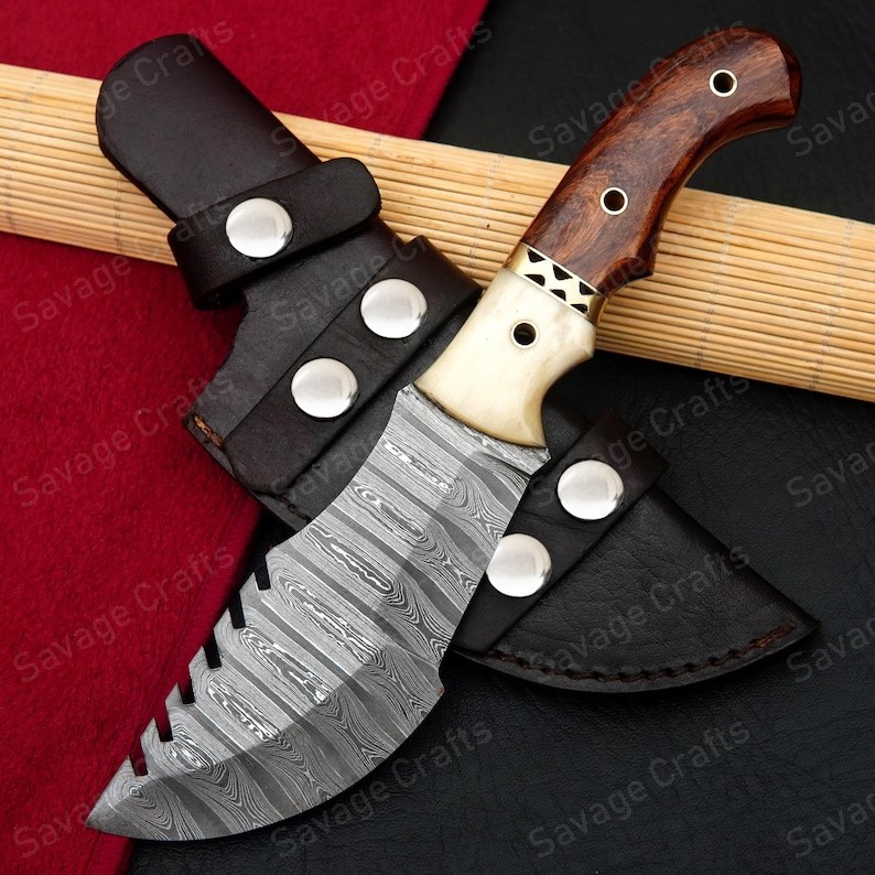 11″ Damascus Steel tracker Knife – Wood & Bone