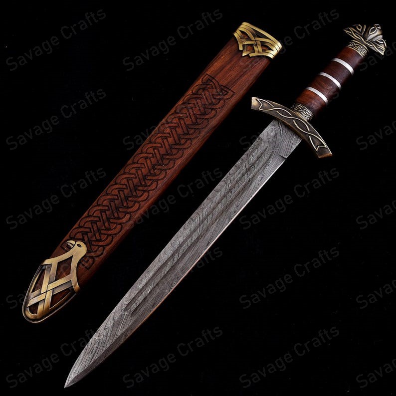 22″ Damascus Steel Viking Sword – Wood handle