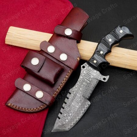 11″ Damascus Steel tracker Knife – Micarta Handle