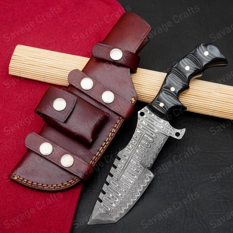11″ Damascus Steel tracker Knife – Micarta Handle
