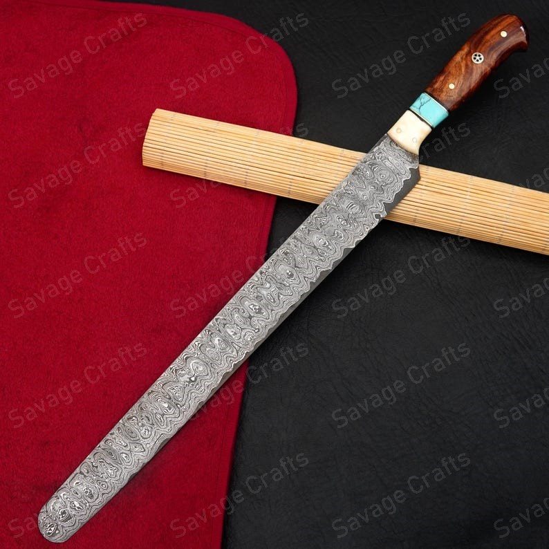 19″ Damascus Steel Brisket Knife – Wood & Bone