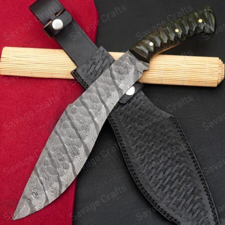 15.5″ Damascus Steel Kukri Knife – Micarta Handle
