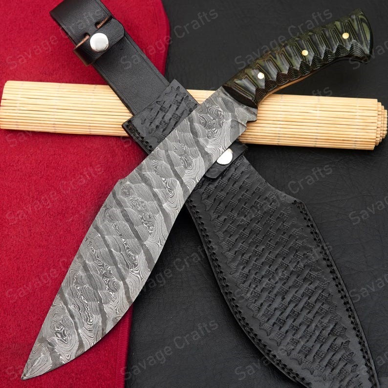 15.5″ Damascus Steel Kukri Knife – Micarta Handle