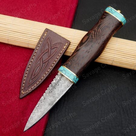 7.5″ Damascus Steel Scottish Sgian Dubh Knife – Wood Handle