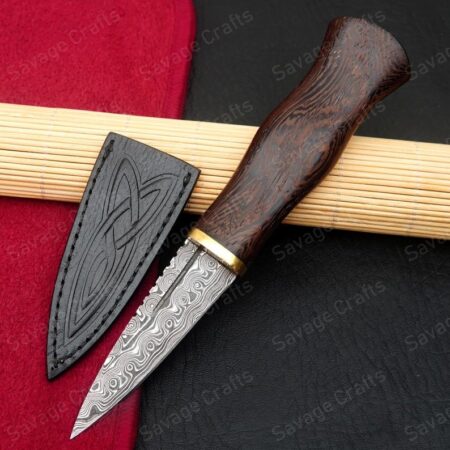 7.5″ Damascus Steel Scottish Sgian Dubh Knife – Wood Handle