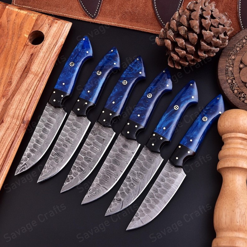 Set of 6 – Damascus Steel Steak Knife Set – Resin Handle
