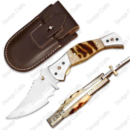 8.5″ Handmade D2 Tool Steel Folding/Pocket Knife – Ram Horn