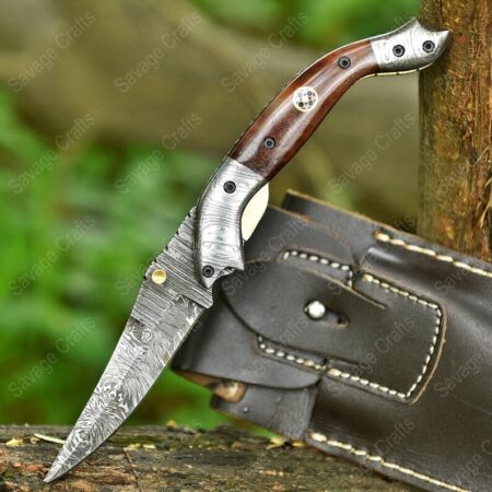 8″ Handmade Damascus Steel Folding/Pocket Knife – Bone Handle