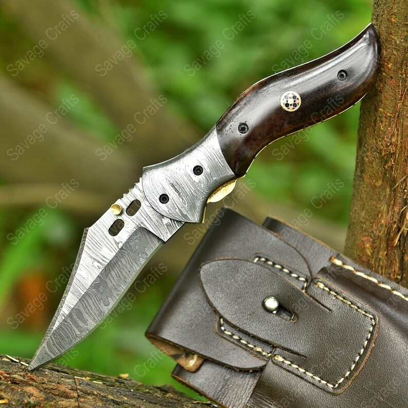 7.5″ Handmade Damascus Steel Folding/Pocket Knife – Bone Handle