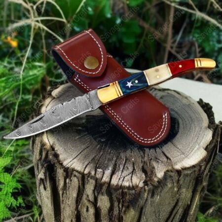 8.6″ Damascus Steel Laguiole Folding Knife – Wood & Bone