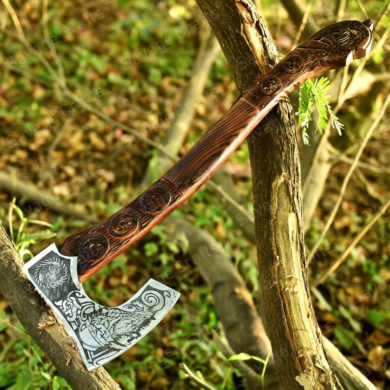 24″ Carbon Steel Viking Axe – Engraved Ashwood