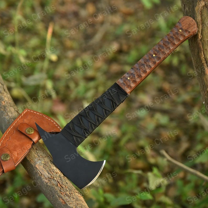 13.5″ Carbon Steel Tomahawk Axe – Walnut Wood Handle