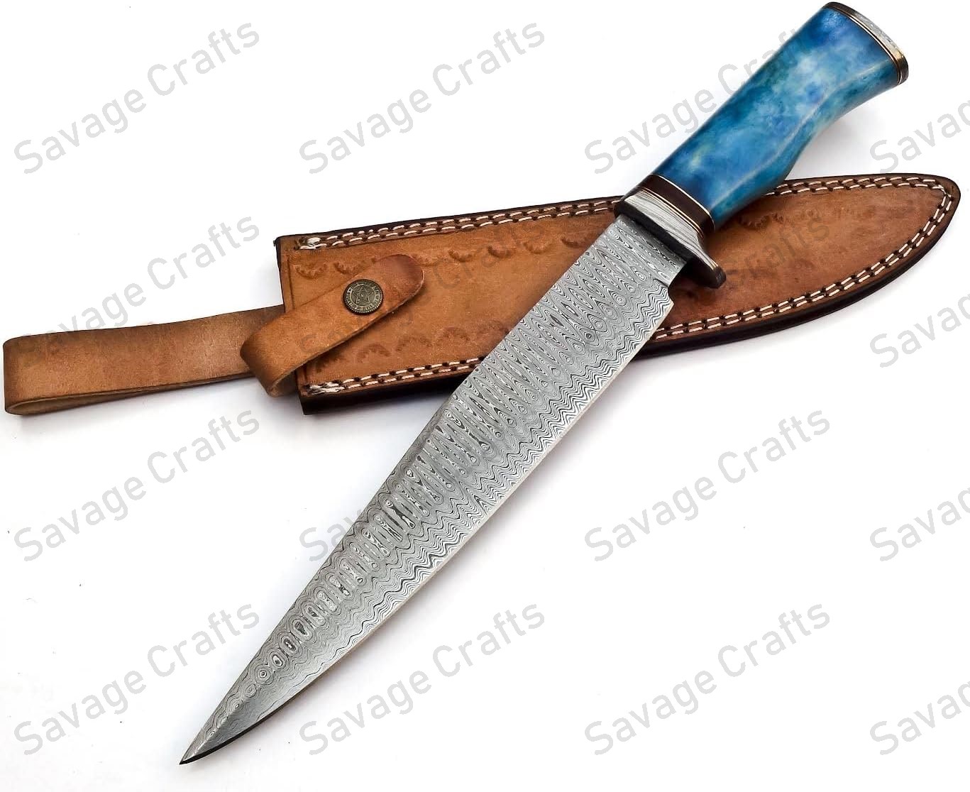15″ Damascus Steel Bowie Knife – Bone Handle