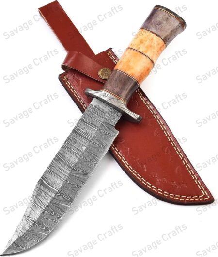 12.5″ Damascus Steel Bowie Knife – Bone Handle