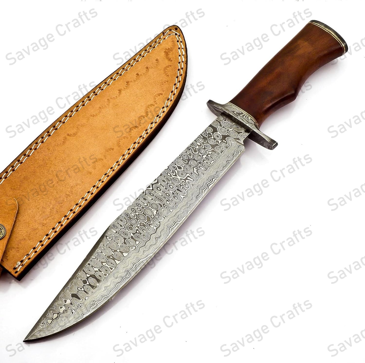 15″ Damascus Steel Bowie Knife – Wood Handle