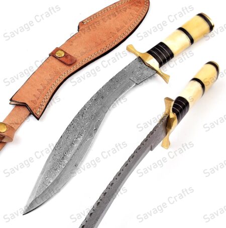 17″ Damascus Steel Kukri Knife – Bone Handle