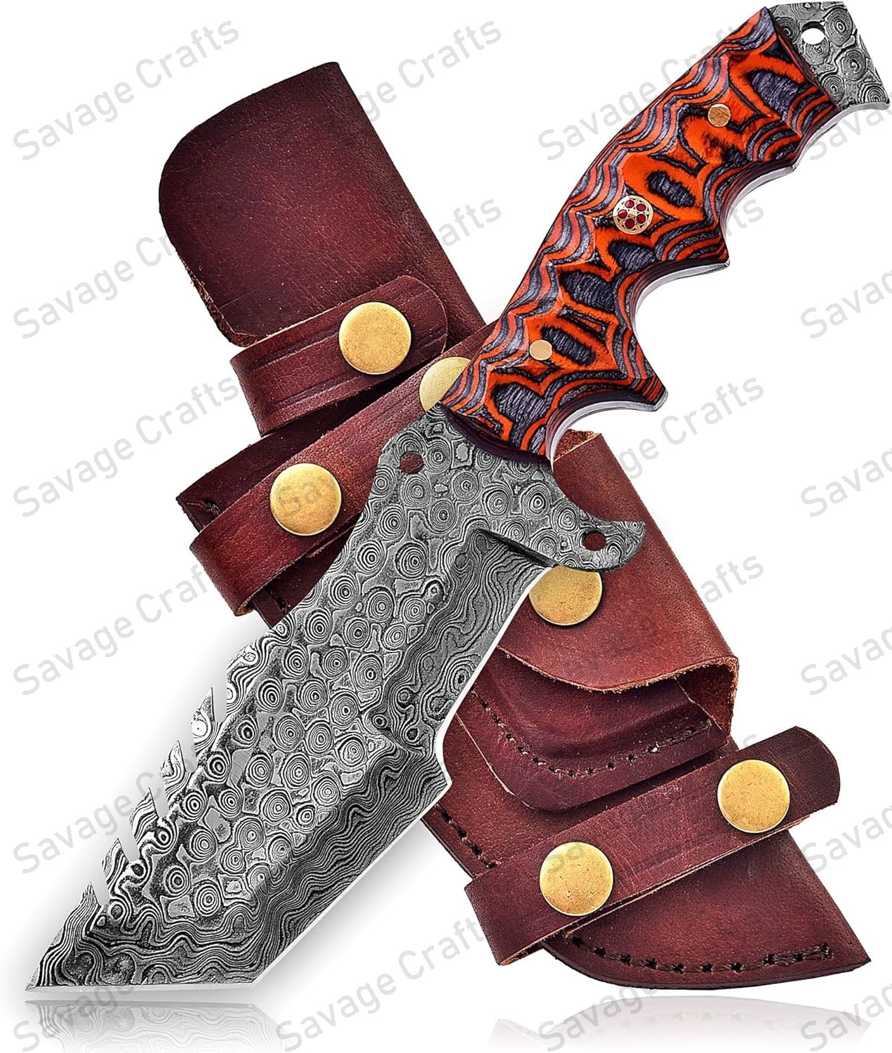 10.5″ Damascus Steel tracker Knife – Wood Handle