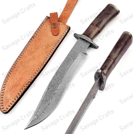 14″ Damascus Steel Bowie Knife – Bone Handle