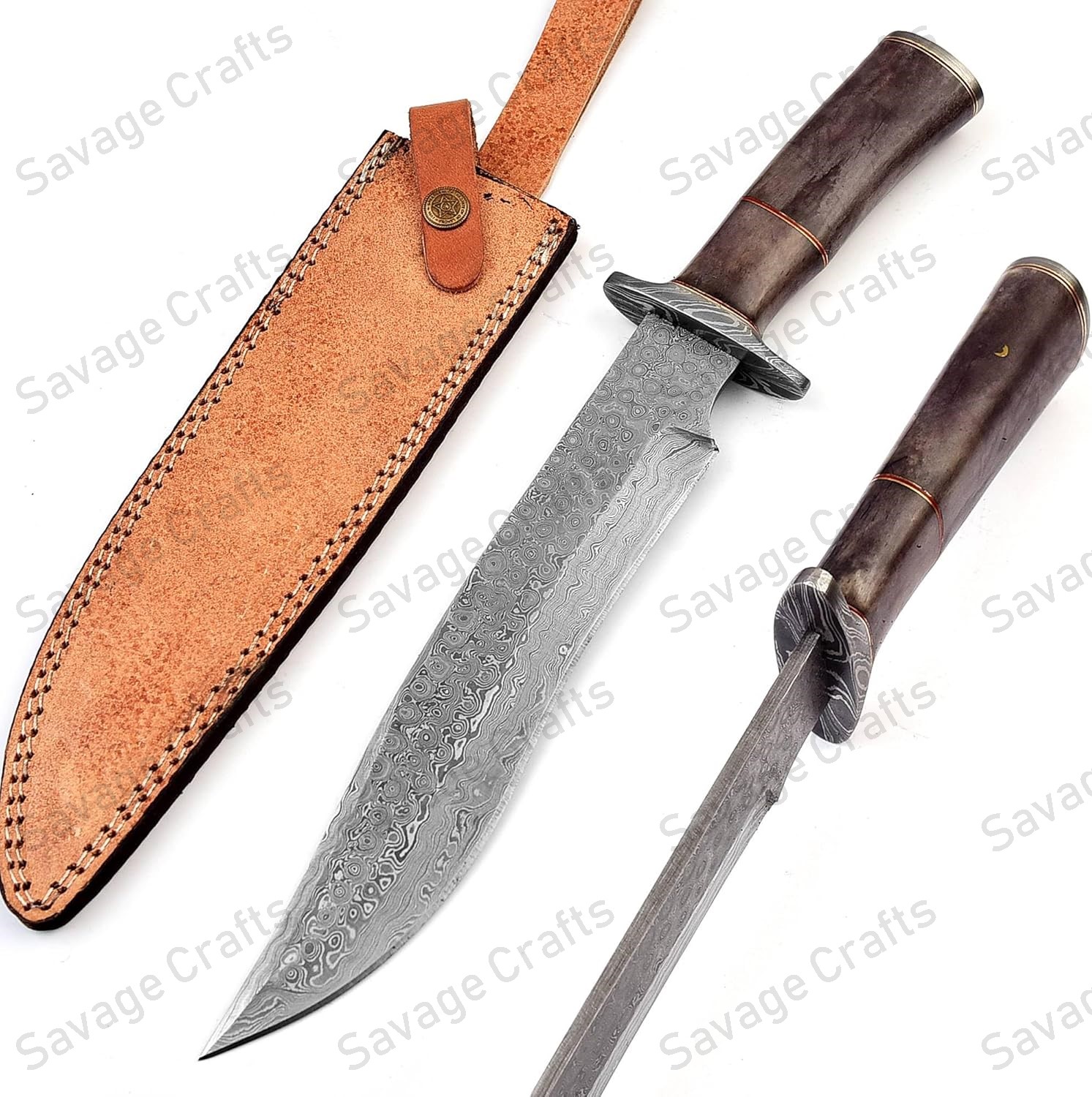 14″ Damascus Steel Bowie Knife – Bone Handle