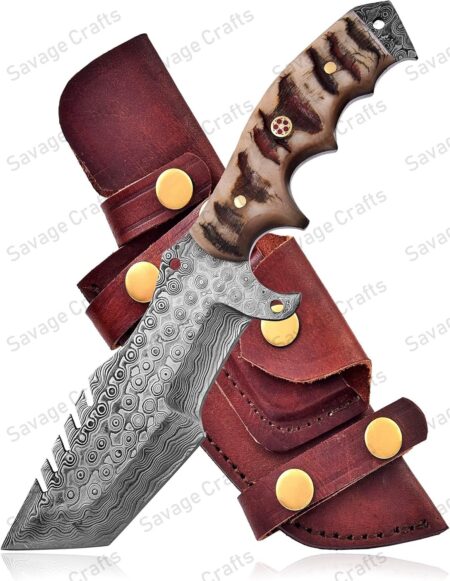 10.5″ Damascus Steel tracker Knife – Horn Handle