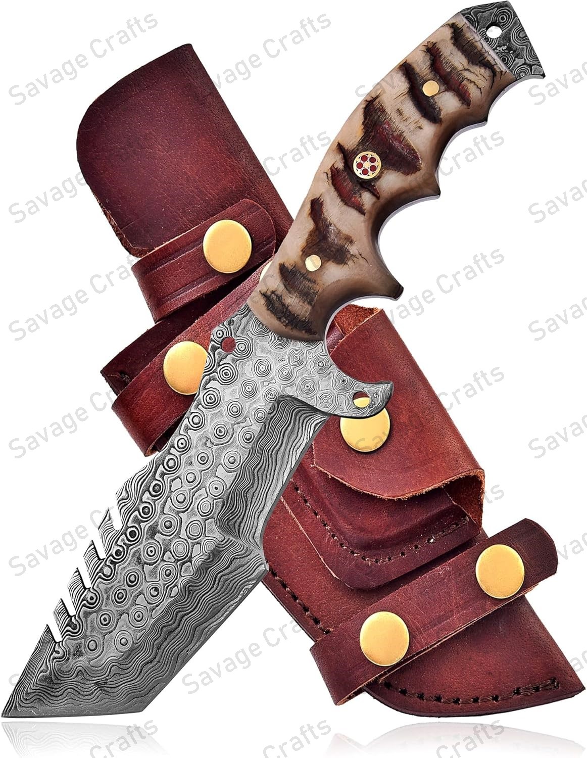 10.5″ Damascus Steel tracker Knife – Horn Handle