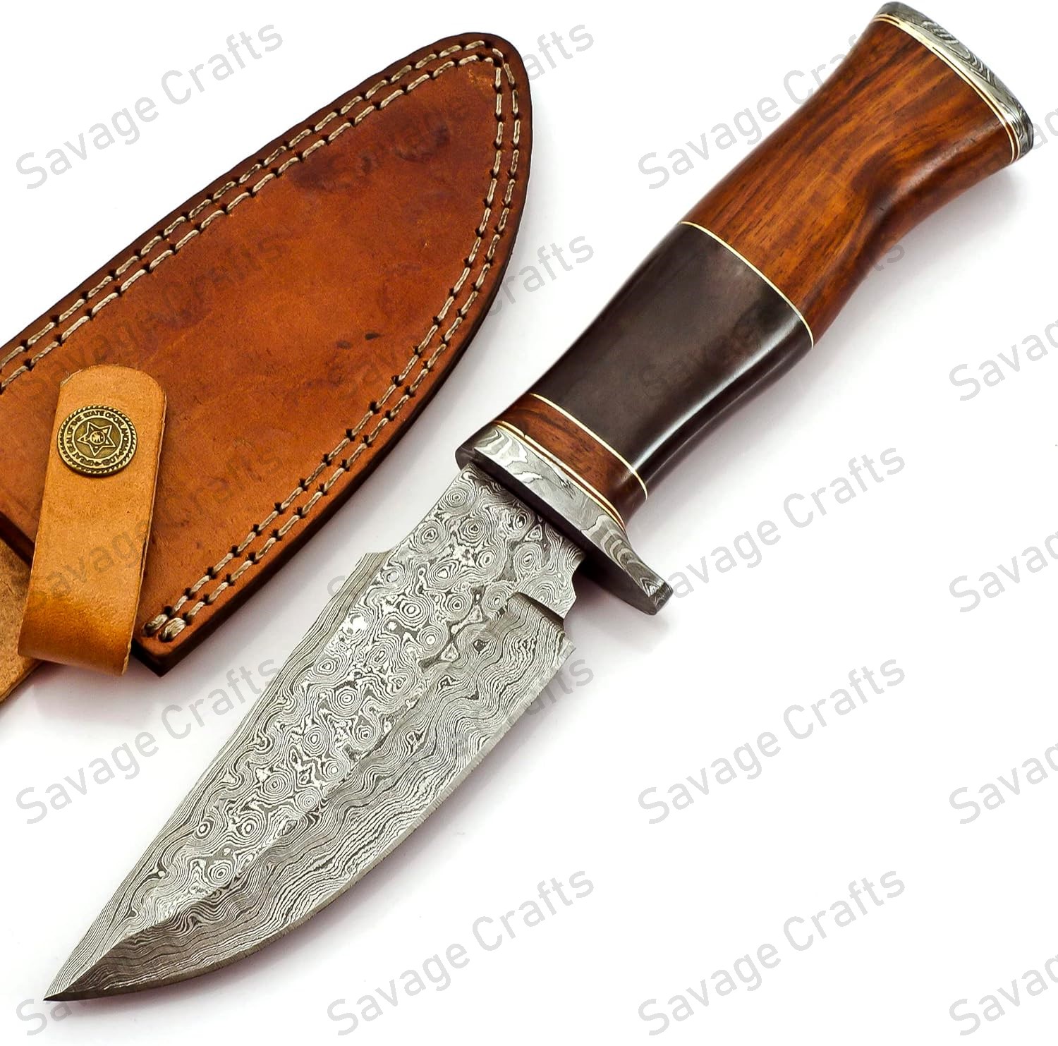 10″ Damascus Steel Bowie Knife – Bone & Wood Handle