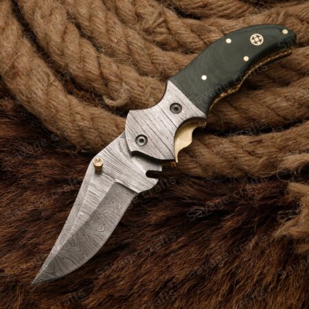 7.5″ Handmade Damascus Steel Folding/Pocket Knife – Micarta Handle