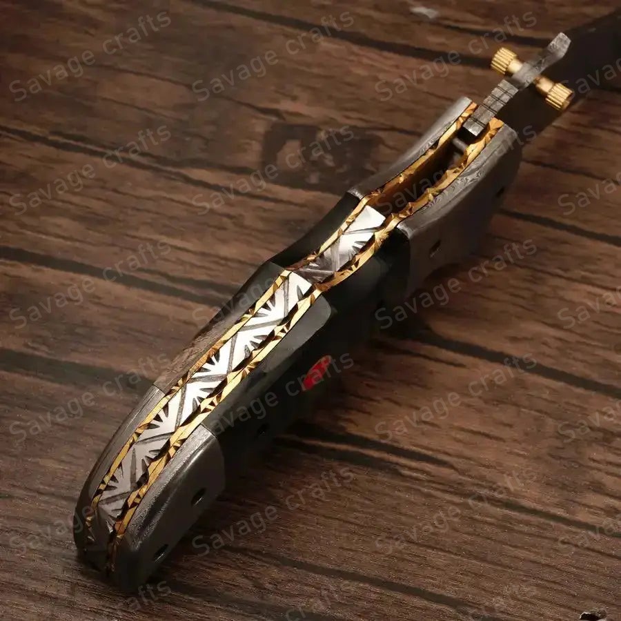 7.5″ Handmade Damascus Steel Folding/Pocket Knife – Horn Handle - Image 3