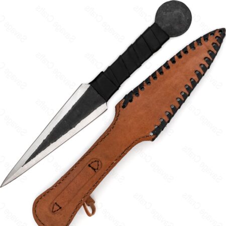 Full Tang Hand Forged Carbon Steel Medieval Viking Style Throwing Dagger Knife - Leather Wrapped