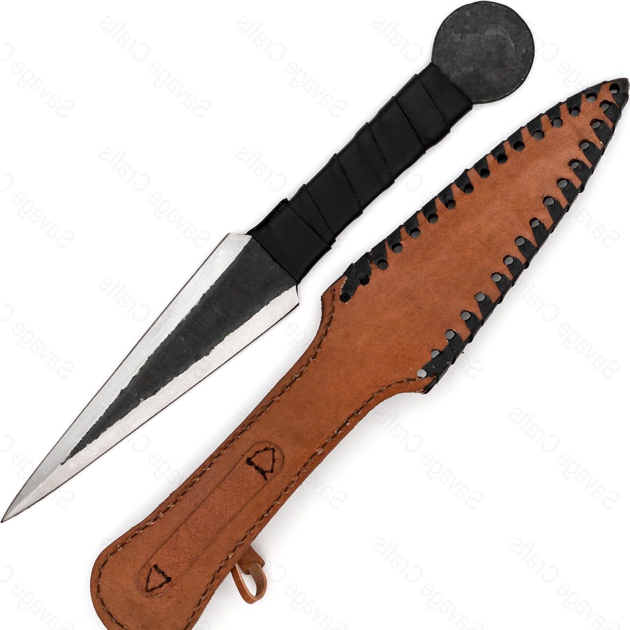 Full Tang Hand Forged Carbon Steel Medieval Viking Style Throwing Dagger Knife - Leather Wrapped