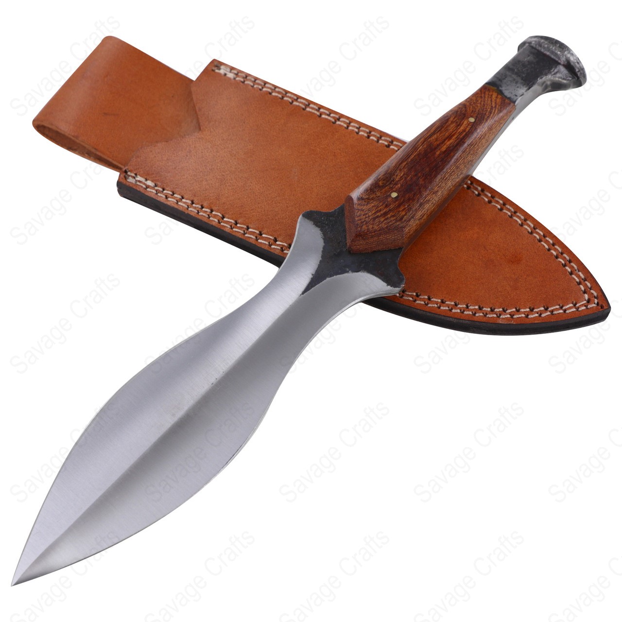 Full Tang Hand Forged Carbon Steel Double Edged Railroad Spike Knife – Wood Handle